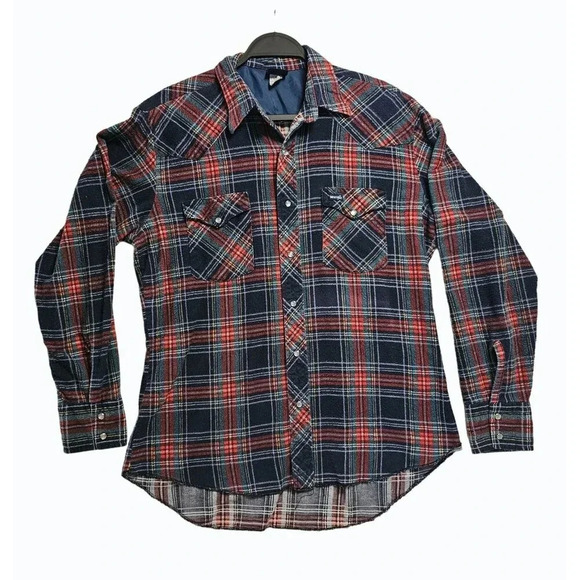 Wrangler Other - Vtg Wrangler Plaid Shirt Men's  Large Western Flannel Pearl Snap Button Down